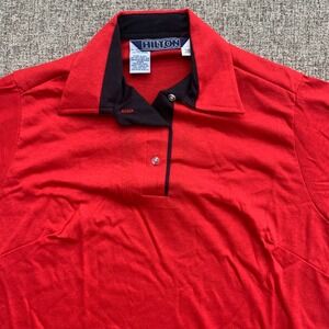 New VTG Hilton Bowling‎ Polo Shirt Red Black Retro Short Sleeve Pocket Men 38 M